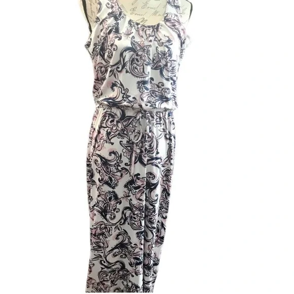 Nina Leonard Navy and Ivory Paisley Sleeveless Maxi Dress - Picture 3 of 9